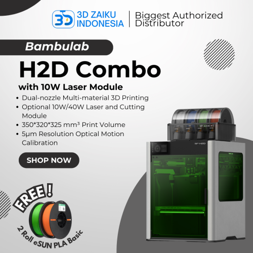 Bambulab H2D Combo with Laser Module Dual Nozzle AMS 2 Pro Multi Color Closed Loop Motor and Heated Chamber - H2D Combo with 10W Laser Module